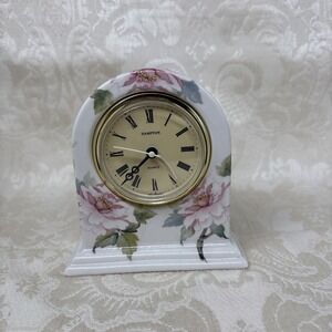 Vintage Germany Grayshott Pottery Porcelain Quartz Mantel Clock, Flowers Pattern